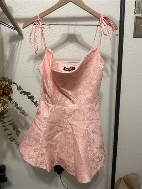 BABY-BOO Pink Tie Strap Jacquard Mini Dress